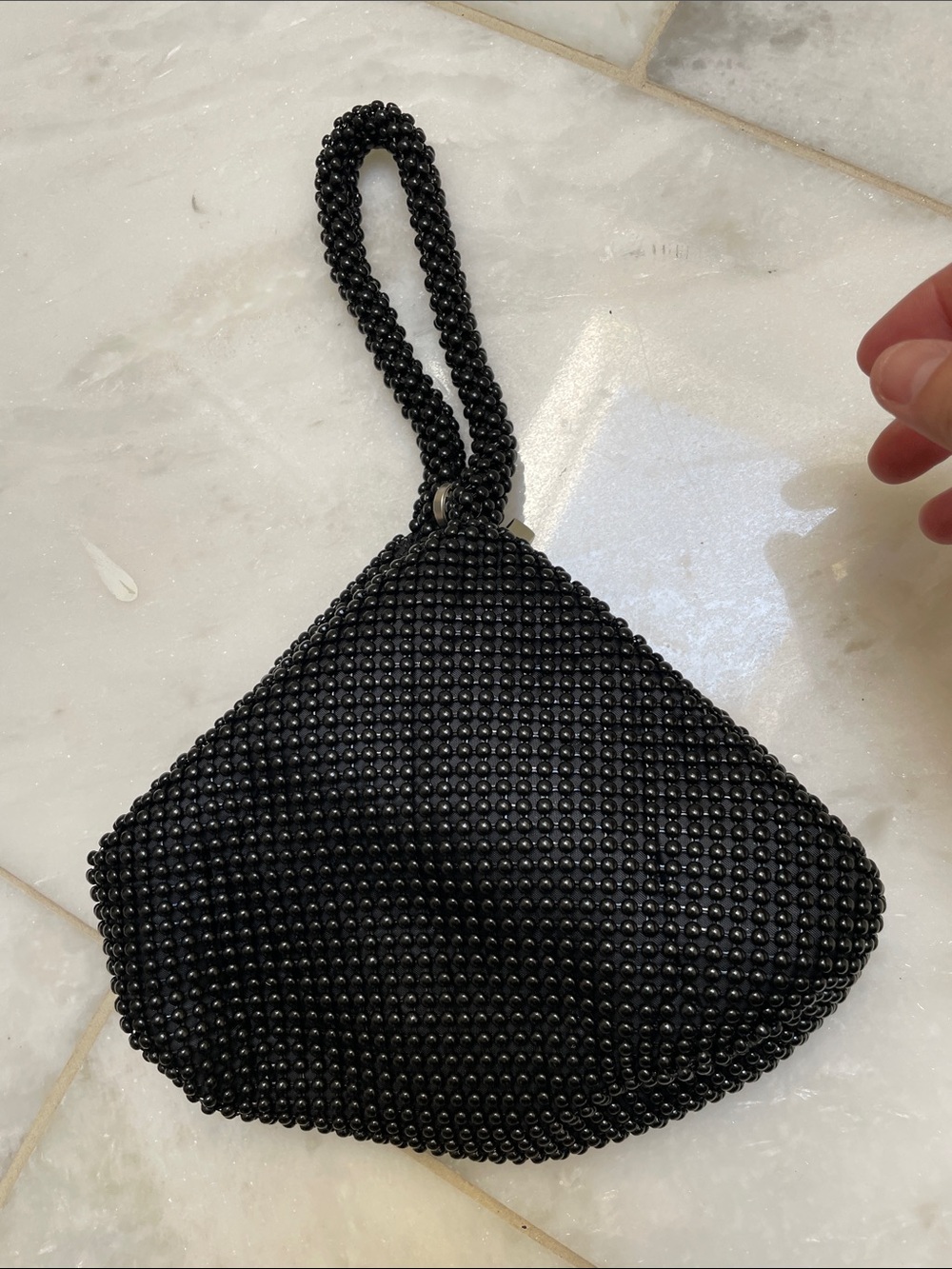 Black Beaded Wristlet Evening Bag